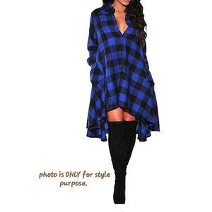 OLRAIN Womens New Plaids Irregular Hem Casual Shirt Shacket Dress Size L Fall Dr